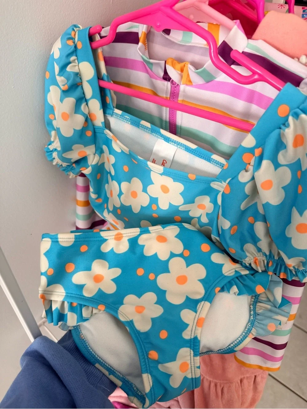 Disney Girls 4/5T Swimwear Bundle – 5 Swimsuits + Cover Up – Excellent Condition